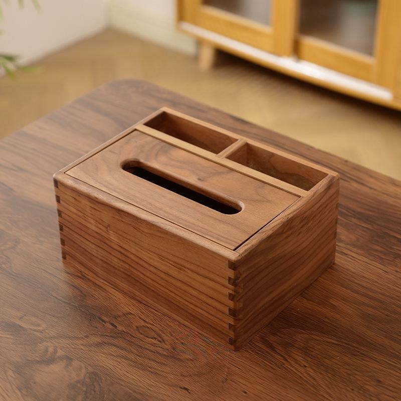 Walnut Wood Multi-Grid Desktop Organizer & Tissue Box