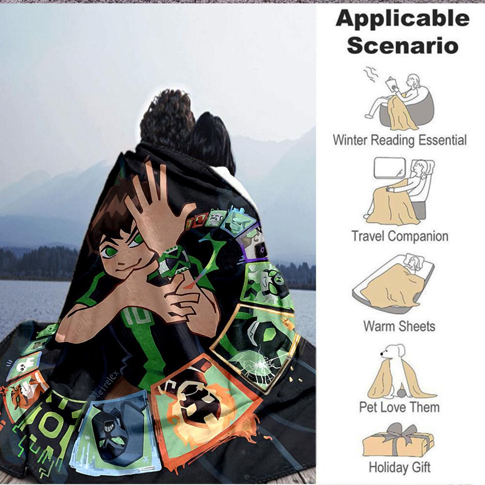 1pc Ben10 Flannel Blanket, Soft Skin-Friendly with Digital Printing, Various Sizes Available for Family, Friends, Birthday, 192