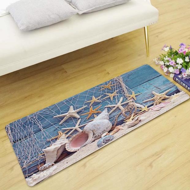 Sommerlich Frischer Strandteppich Heimdeko, Rutschfest und Fleckenbeständig, Wasserabsorbierende Badezimmer-Rutschmatte, Bettvorleger