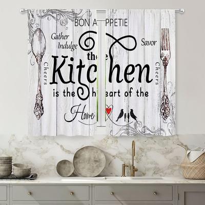 Retro Creative Print Curtain Kitchen Dining Room Living Decoration Curtains Set Of 2 Made Polyester With Rod Pocket Decor