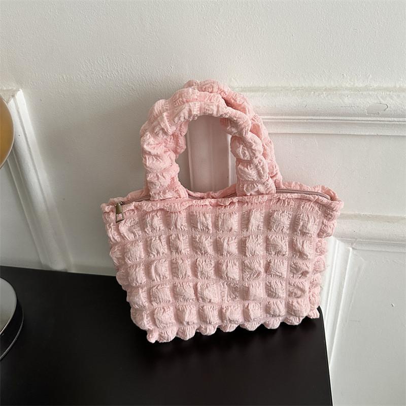 Chic Korean Style Cloud Bag For Girls Fashionable Checkered Handbag In Trendy Colors