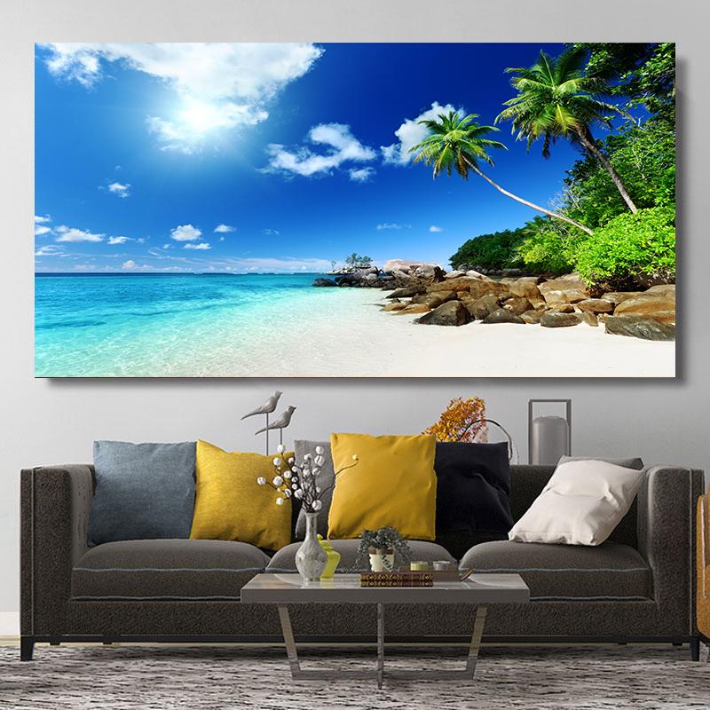 Natural Modern Seascape Wall Pictures Landscape Beach Sea Ocean Canvas Painting Wall Art Posters for Living Room Decor Cuadros