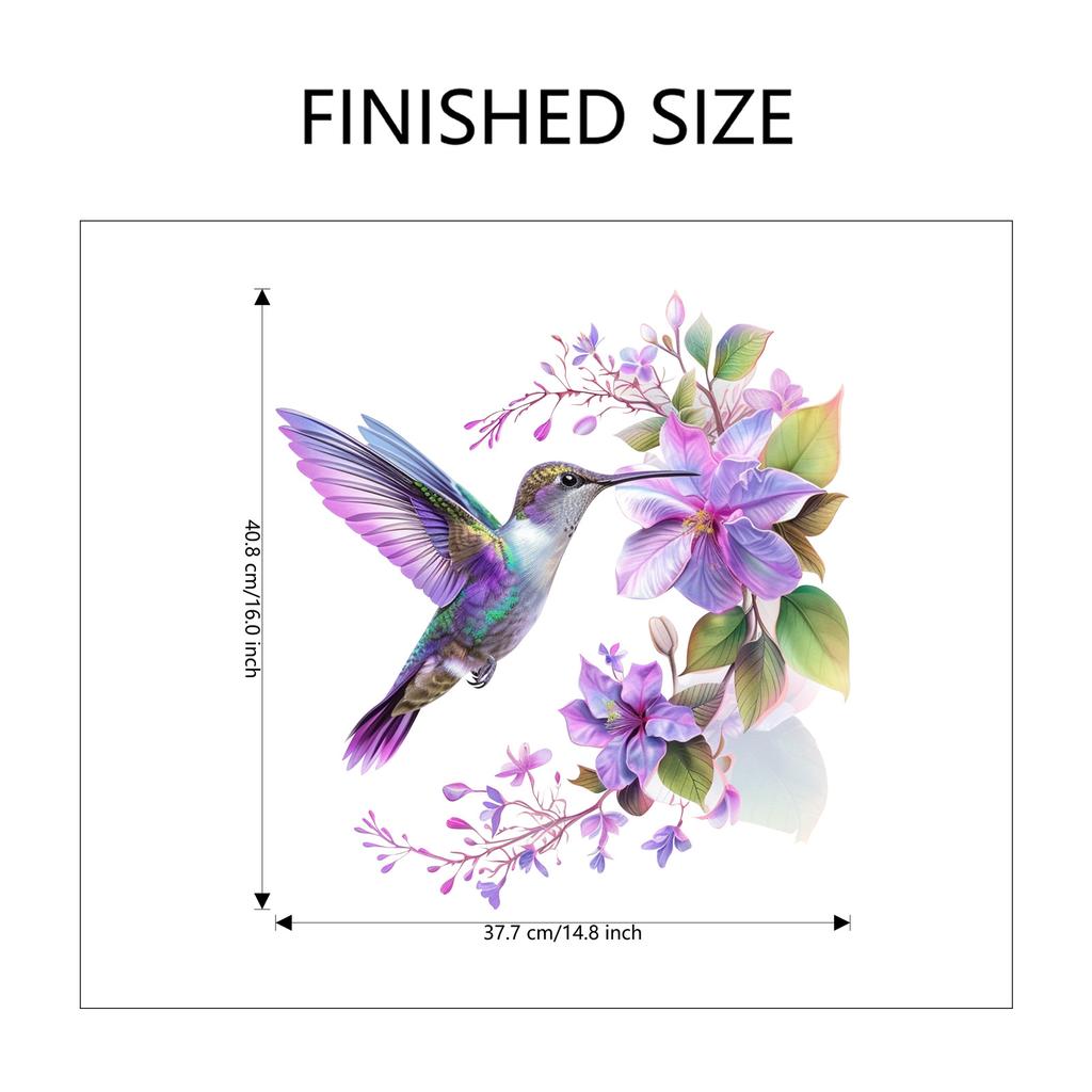 Creative Watercolor Purple Flower Wreath Hummingbird Wall Sticker for Living Room Bedroom Cabinet Home Decoration
