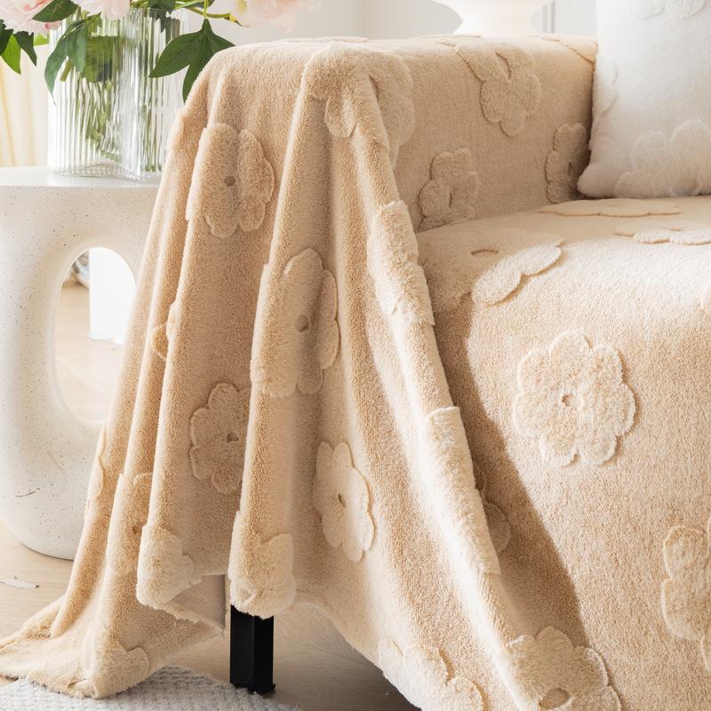 Υφασμάτινο Κάλυμμα Καναπέ με Λουλούδια Υψηλής Ποιότητας Γαλλικού Κρεμ Στυλ Γκρι Αντιχαρακτικό Μαξιλάρι Βελούδινη Περιεκτική Πετσέτα Καναπέ