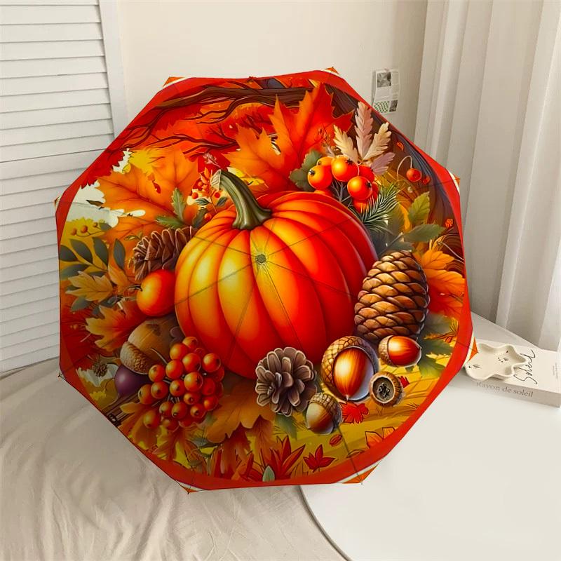 

1PC pumpkin autumnAutomatic Open/Close Umbrella with Windproof, 8-Rib Sturdy Canopy, Durable Ribs, Fashionable Design, Outdoor Accessory, Fun Prin, Ho