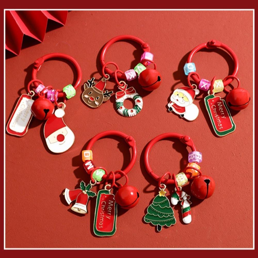 Christmas Tree Christmas Tag Pendant Xmas Deer Key Ring Creative Sants Claus Keychain  Kids