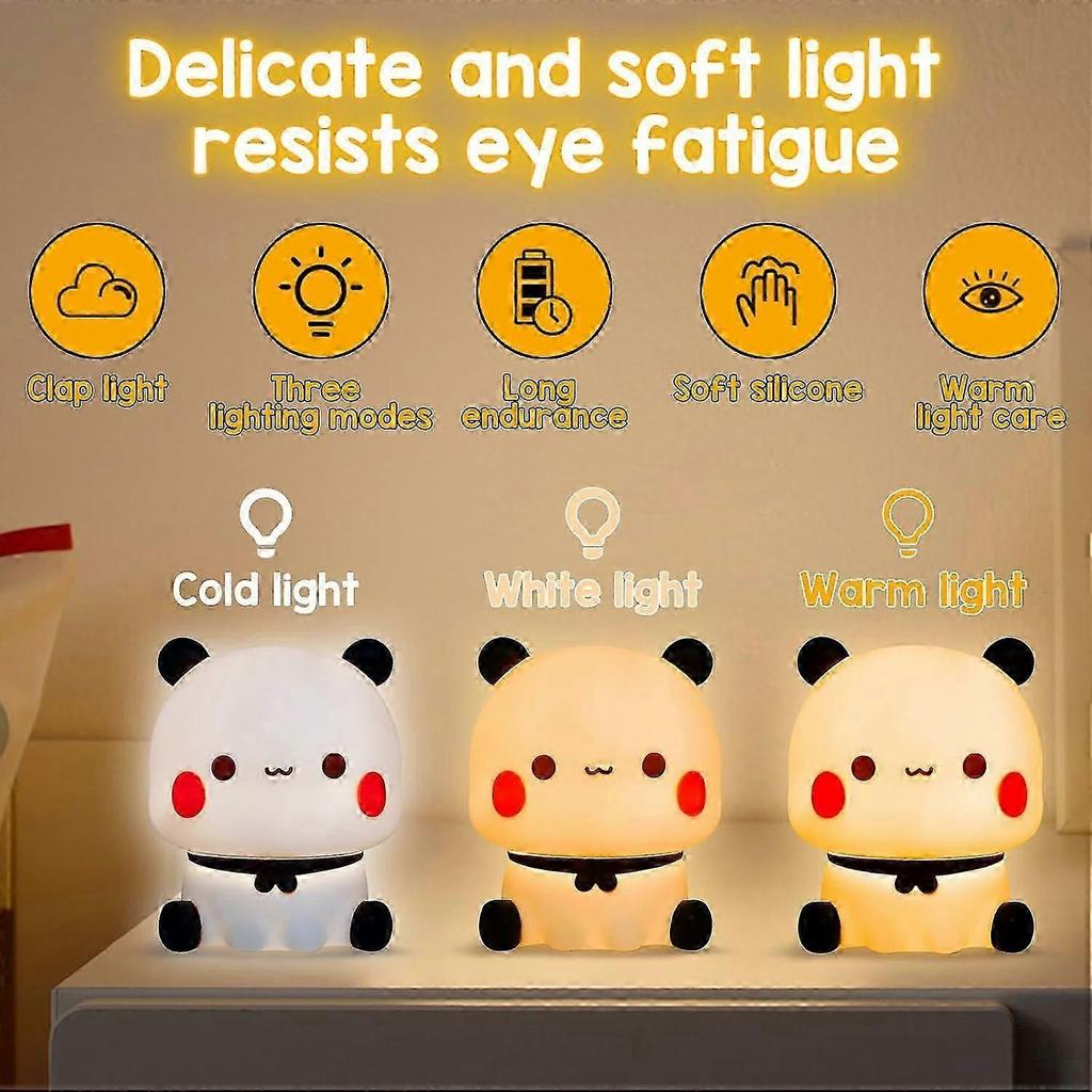 BUBU DUDU Cute Panda Night Light 3Stage Dimmable Battery LED Lamp with Silicone Touch, Portable Bedroom Decoration Nursery Gift for Girls/Boys