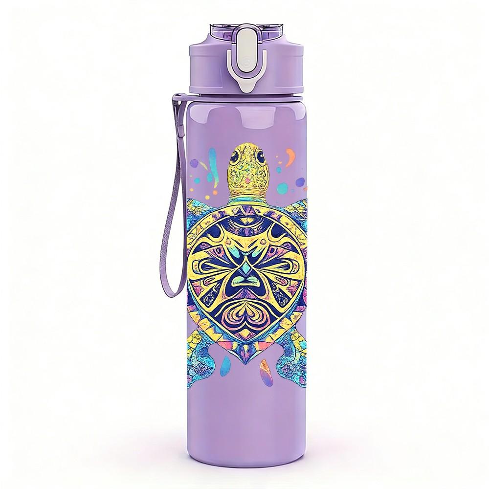 1PC Colorful Sea Turtle Ocean Animal Print 750ml Color Plastic Sports Water Bottle Leakproof Flip Straw Lid Suitable for Sports Office Home Use