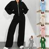 Women's Zip Up Long Sleeve Tracksuit Oversized Top Drawstring Wide Leg Pants Polyester Loungewear Set