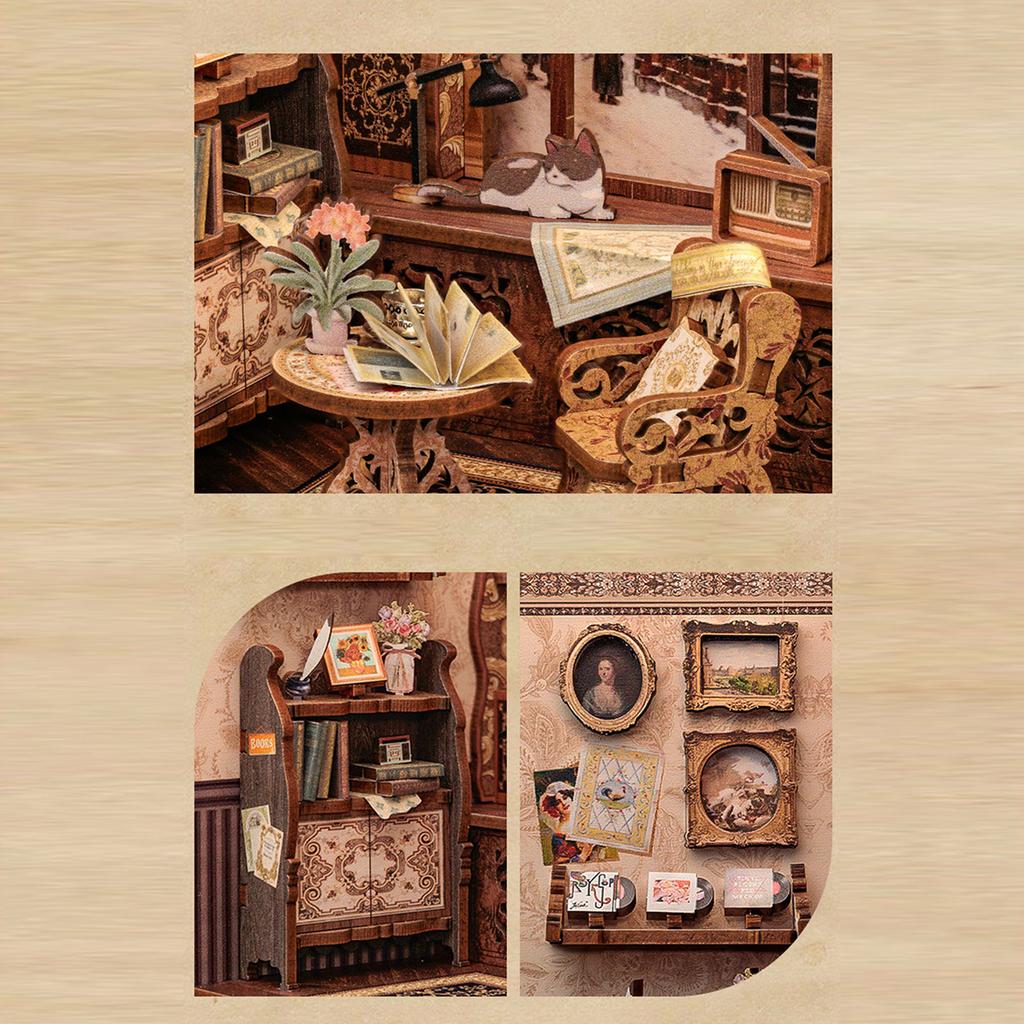 Creative 3D Wooden Bookstore Model Kits For Adult Teens Touch Control Lighting Decorative Desk Ornament Craft Gift
