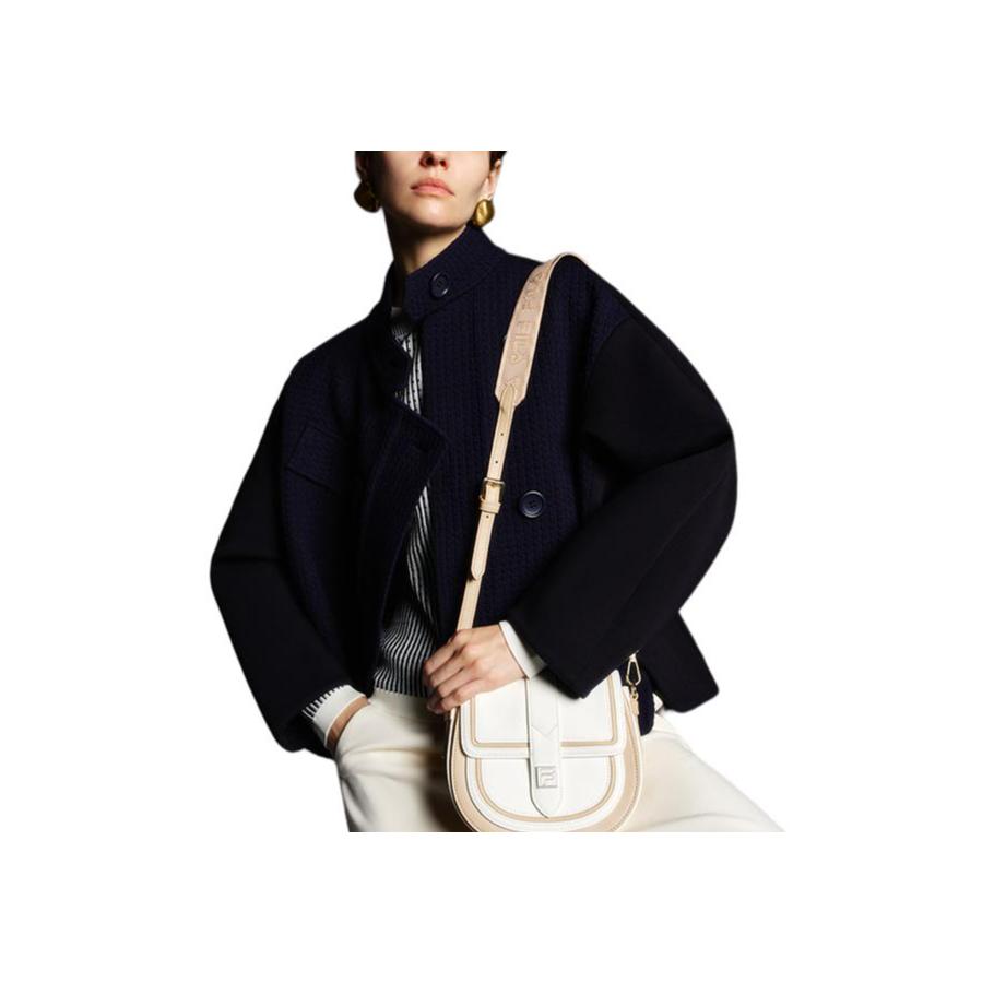 Fila Emerald Solid Color Stand Collar Casual Loose Knit Jacket Women Jackets Sky-Blue F11W414701F-NV