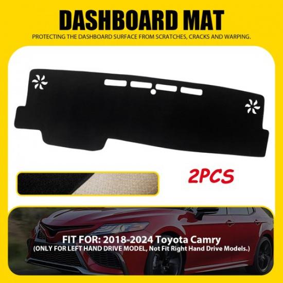 Dashboard Dash Cover Mat  2 For 2018- 2024 Toyota Camry Auto Sun-proof
