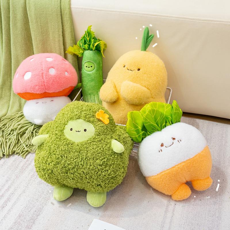 Peluche Kawaii Familia de Verduras Brócoli Brócoli Berenjena Ajo Rábano Patata Apio Calabaza Champiñón Muñeco Relleno Juguetes Niños