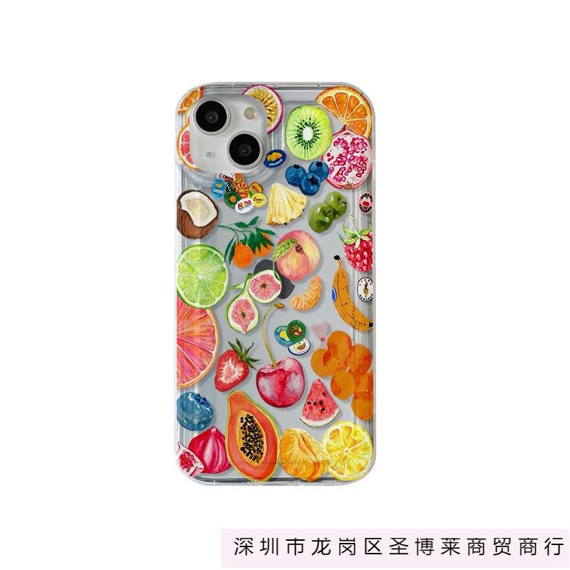 Colorful fruit is suitable for Apple 16 mobile phone case iPhone15 set 14promax transparent 13 airbag 12 European and American explosion