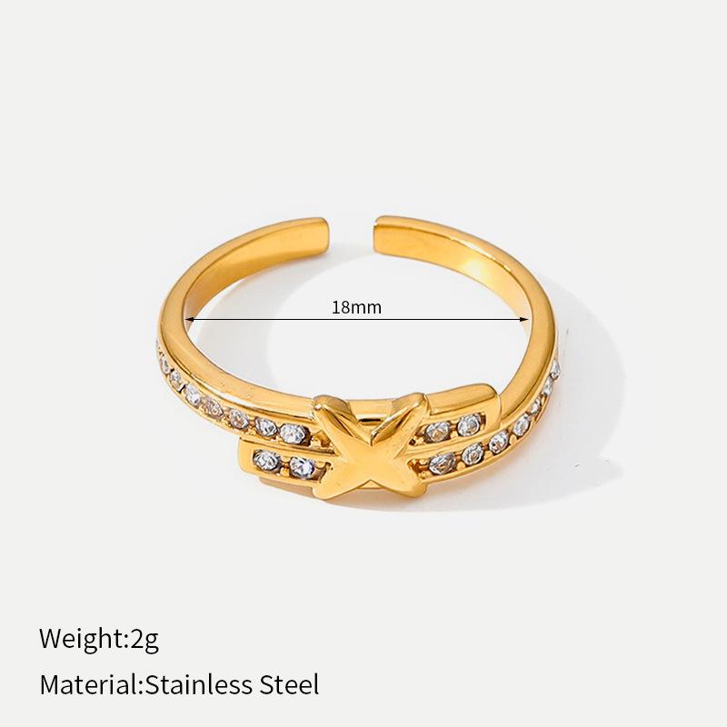 European and American Ins Wind Titanium Steel Gold-plated Opening Ring Slightly Inlaid with Zircon Geometric Personality Adjustable Ring Light Luxury