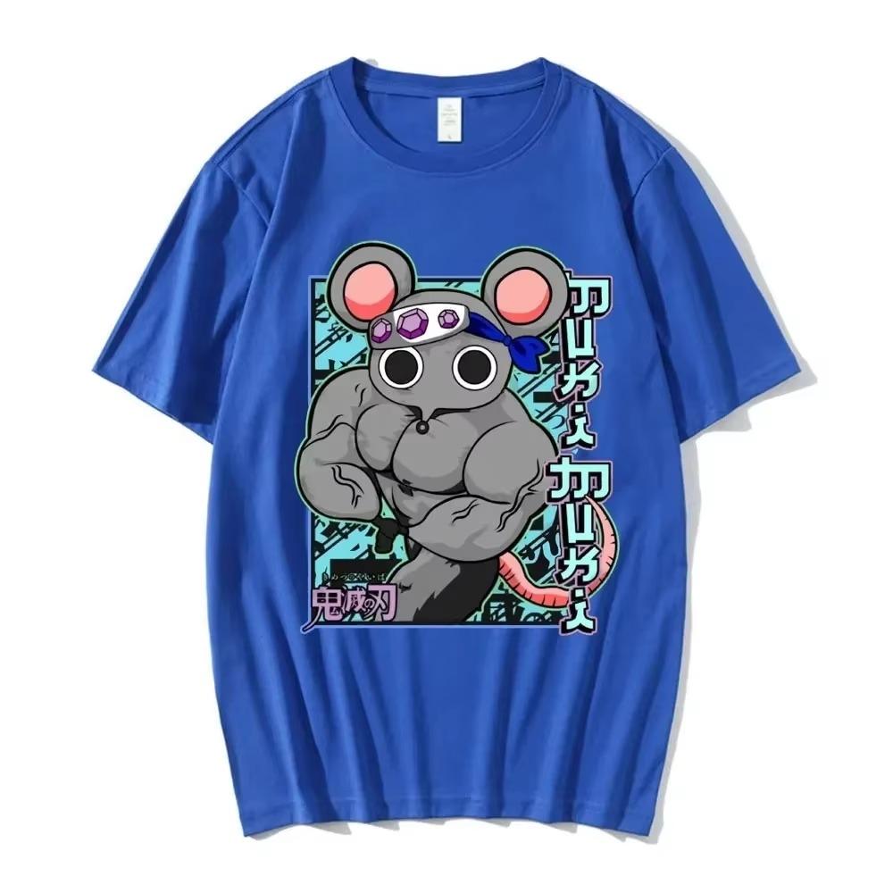 Funny Manga Muscular Ninja Mice Muki Gym T Shirt Anime Demon Slayer Uzui Tengen T-shirt Unisex Cotton T Shirts Streetwear