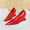 Slope Heeled Shoes for Women, High Heels, Slope Heels, Shallow Mouth, Pointed Toe, Patent Leather Single Shoes, Slope Heels