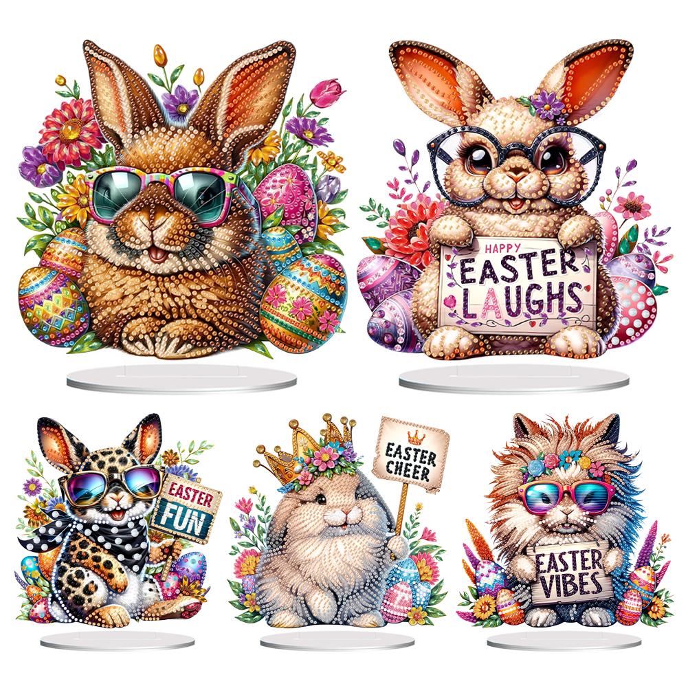 2D Flat Easter Rabbit DIY Desktop Diamond Art Kits Special Shape Diamond Painting Desktop Ornaments Kit Bedroom Table Decoration