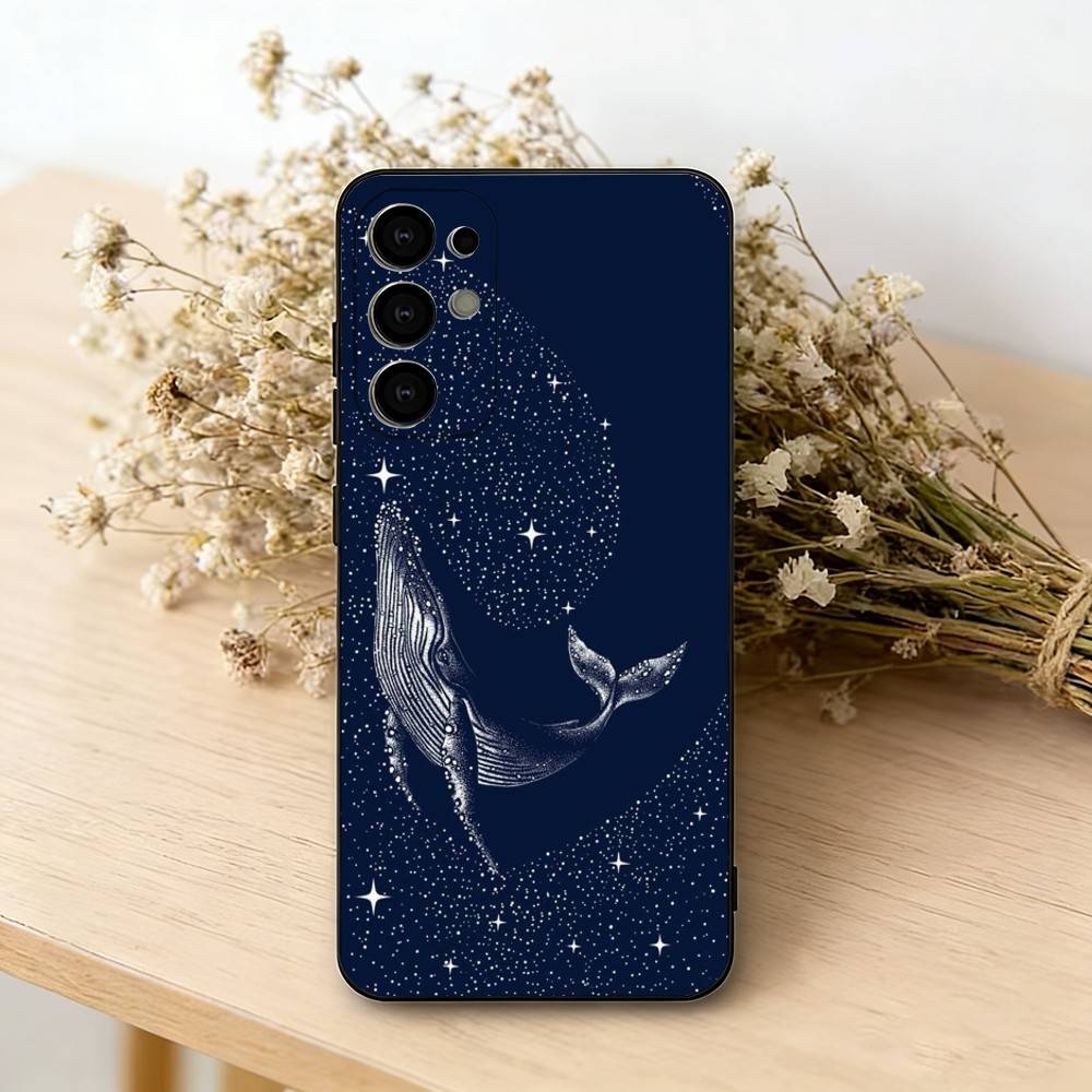 Line W-Whale Phone Case For Samsung S25,S24,S21,S22,S23,S30,Ultra,S20,Plus,Fe,Soft Silicone Black Cover