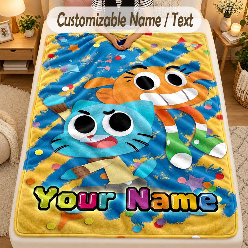 Flannel BlanketAmazing World of Gumball Custom Name Text Personalized Soft Warm Throw Blanket Home Decor Gift