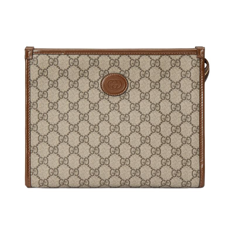 Gucci Presbyopic all-over zipper closure, canvas and leather piping, clutch cosmetic bag, regular men's ebony color