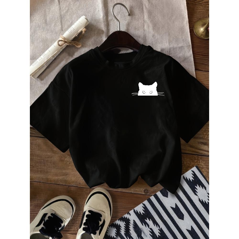 Cat Print Crew Neck T-Shirt Casual Short Sleeve T-Shirt For Spring & Summer Women's Clothing