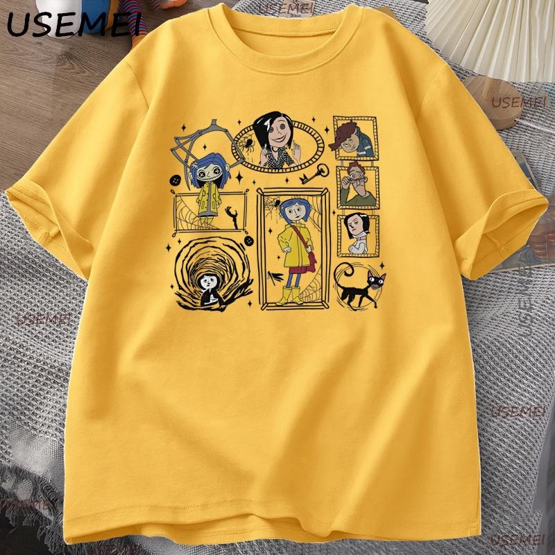 Vintage Coraline Halloween TShirt Y2k Spooky Tshirt Horror Graphic T Shirts Cotton Short Sleeve Unisexs Clothing Male Tops Tee