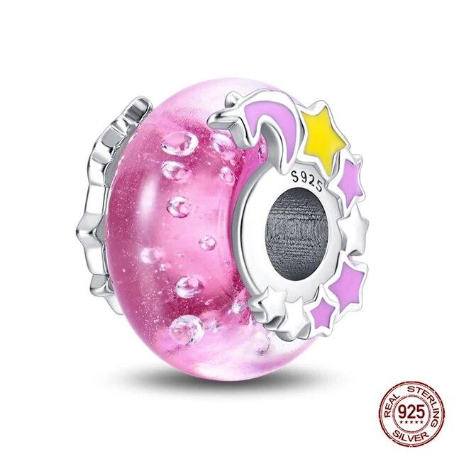 100 %925 Sterling Silver Colorful Butterfly Flower Luminous Glass Charms Beads Fitfashion Original Bracelets Fine Diy Jewelry