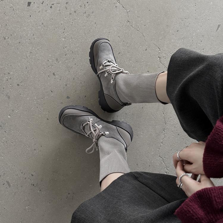 Kara Women's Shoes Small Thick-soled Heightening Sports Style Short Boots Comfortable Casual Elastic Boots Muffin Splicing Martin Boots