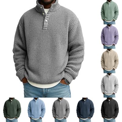 Męska casualowa bluza z długim rękawem i kołnierzykiem stójką, zapinana na guziki