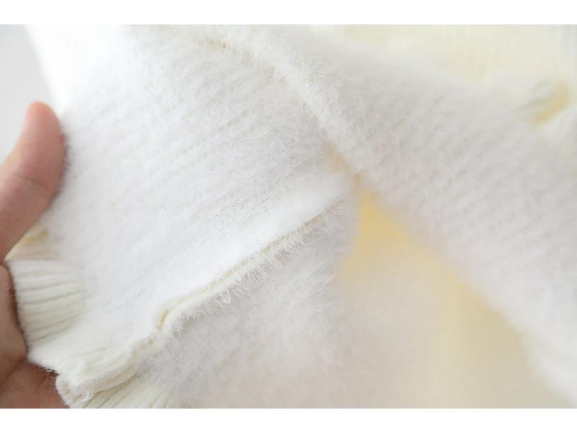 Girls' Velvet Ruffle Sweater: Half-High Collar, Knitted, Plus Velvet Layer, Warm for Autumn & Winter