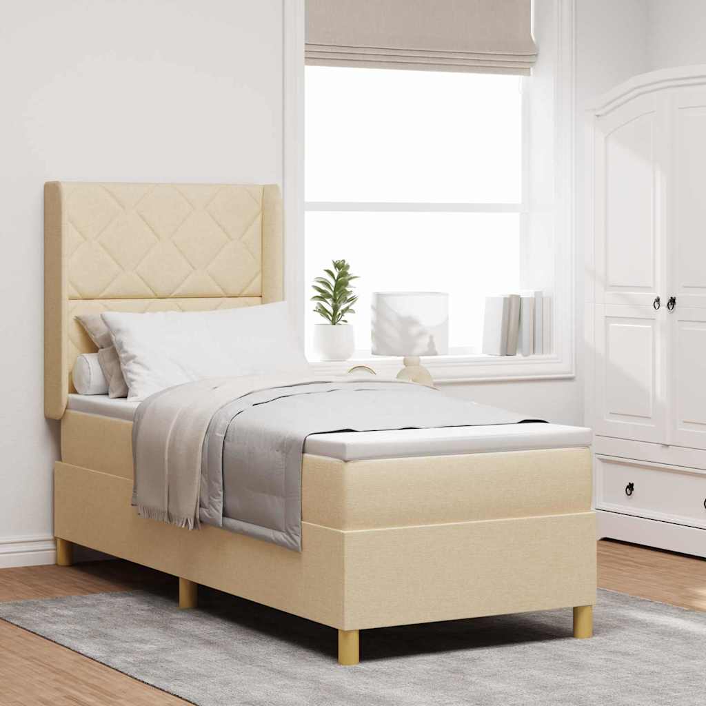 Box Spring Bed with Headboard Cream 80 x 200 cm Fabric
