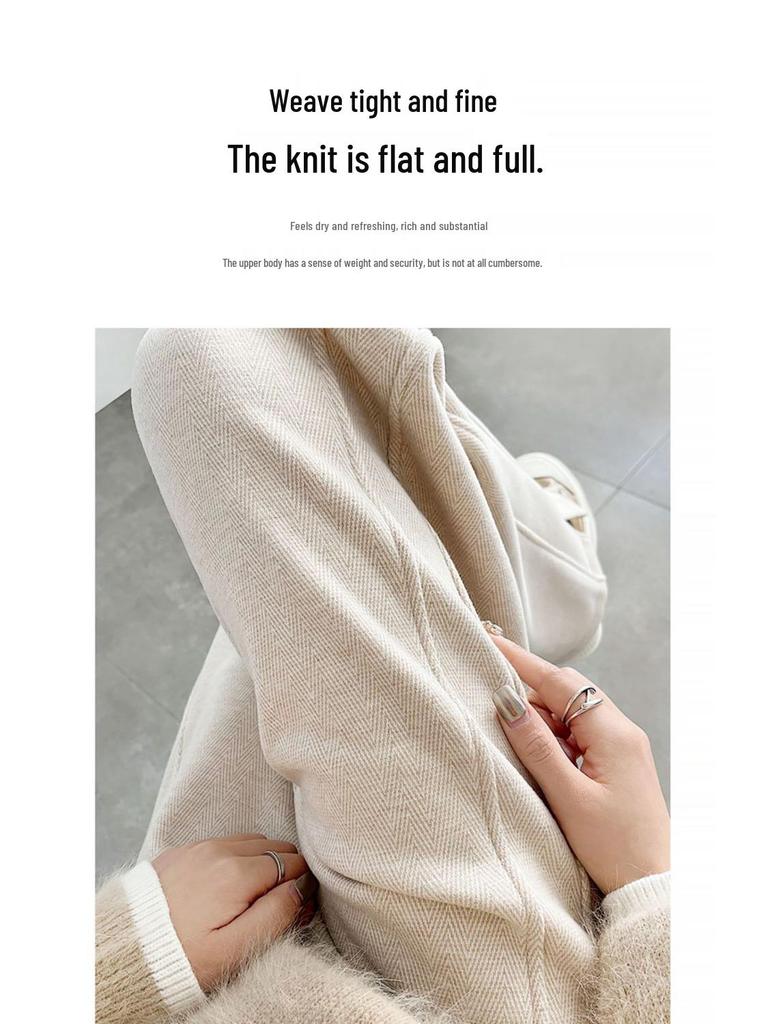 Pantalones rectos con abertura para mujer 2024 de espiga con forro polar de lana para otoño/invierno, ropa casual