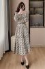 Floral Chiffon Long with Stylish and Elegant for Spring and Autumn [Chubikime] Women's Dress, A-Line, Flared, Belt,