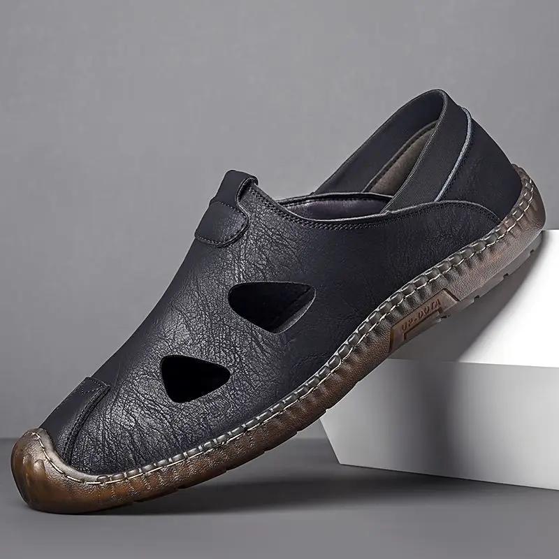 Fashion Breathable Male Shoe Hole Shoes Outdoor Genuine Leather Trend 2025 Barefoot Open Toe New Fashion High Quality Eva Men's Sandal