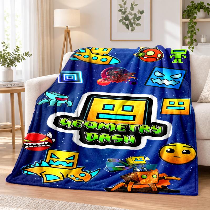 Geometry Dash Flannel Throw Blanket Soft Warm Cozy For Sofa Bed Indoor Home Bedroom Use