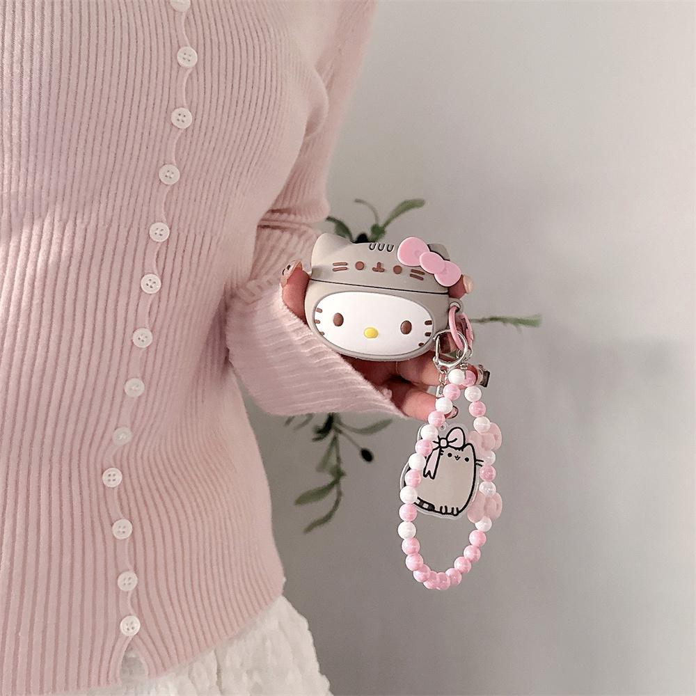 Kawaii 3D Hellokitty Headphone Case Silicone Shockproof Cover for Airpods Pro 2 Pro 3 Airpods 4 Case with Chain Charm