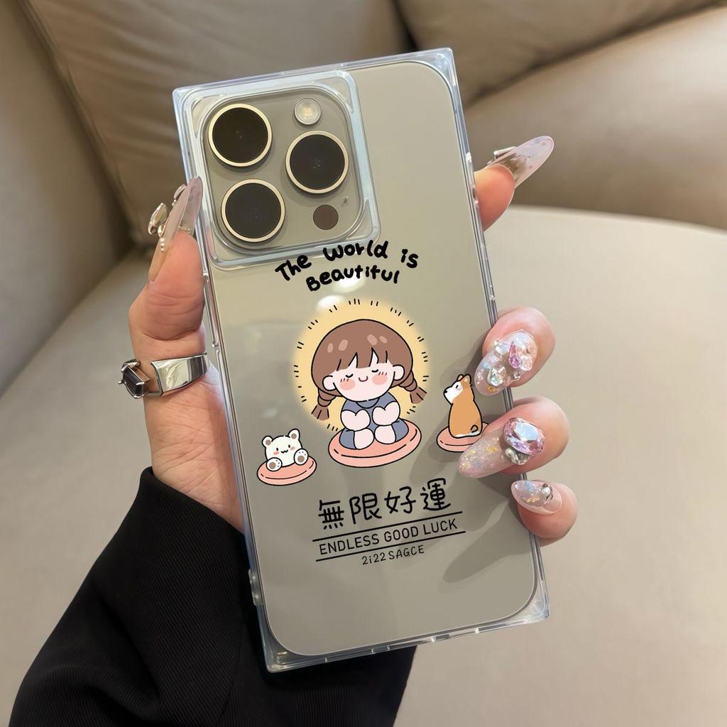 Clear Square Back Tube Case Protection For iPhone 14 Pro Max 13 12 16 ProMax 15 Plus 11 Anti-Oxygen,Infinite Good Luck Pattern Casing