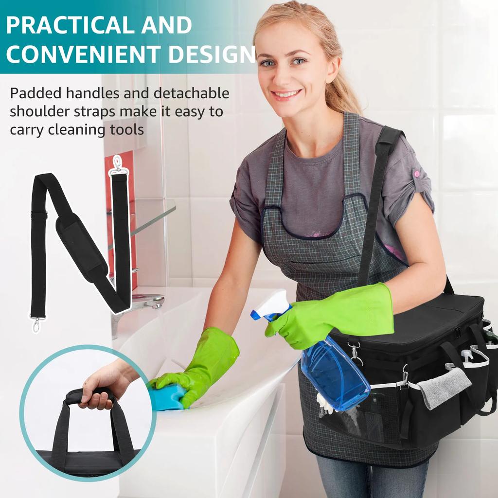 Car Detailing Bag Large Waterproof Cleaning Tool Storage Bag with Multiple Pocket & Adjustable Shoulder Strap Electric Tool Bag