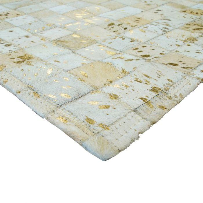 White and Gold Recycled Leather Rug 190x290