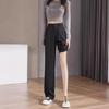 Wide Leg Black Drape Suit Pants - Women's Professional Straight Cigarette Trousers