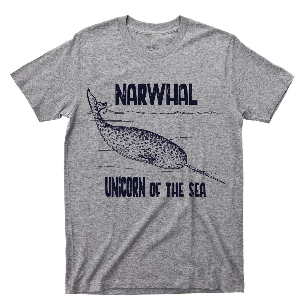 Narwhal Unicorn Of Sea T Shirt Deep Blue Ocean Waves Nautical Marine Mammals Tee