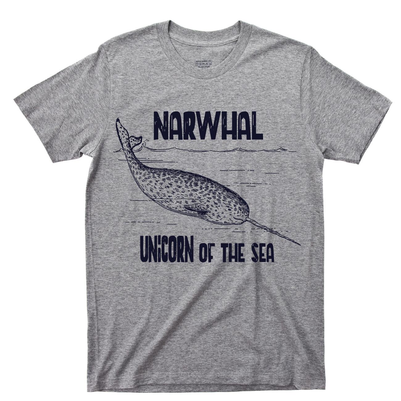 Narwhal Unicorn Of Sea T Shirt Deep Blue Ocean Waves Nautical Marine Mammals Tee S