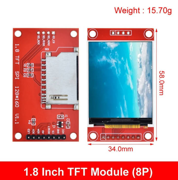1.8-Inch TFT LCD Module (LCD Display Module, SPI Serial Port, 51 MCU Driver, 4 IO Pins for TFT Driving)