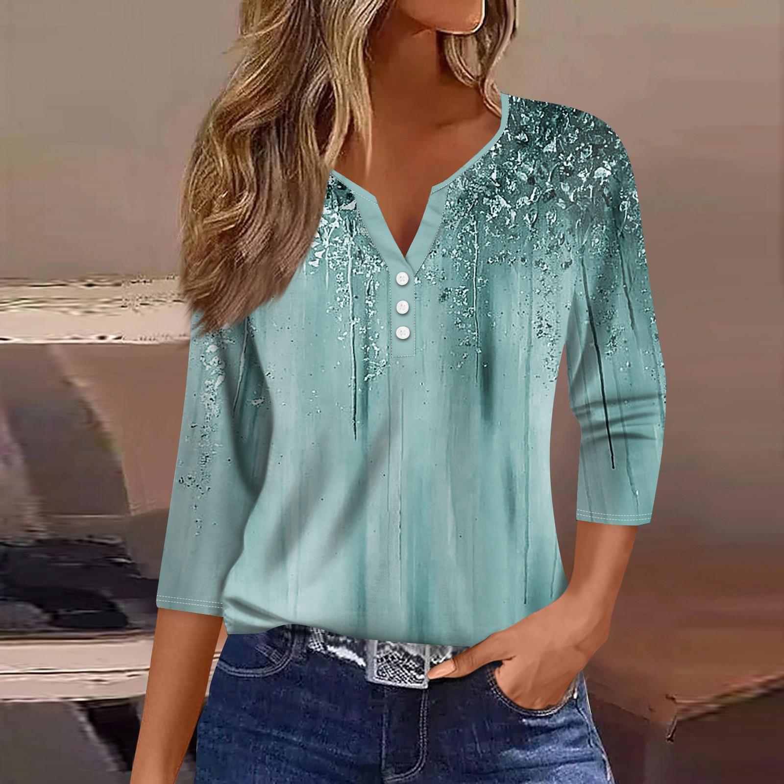 

Женские топы с рукавами 3/4 и цветочным принтом, винтажные модные повседневные свободные рубашки с v-образным вырезом, рубашки больших размеров XXXL