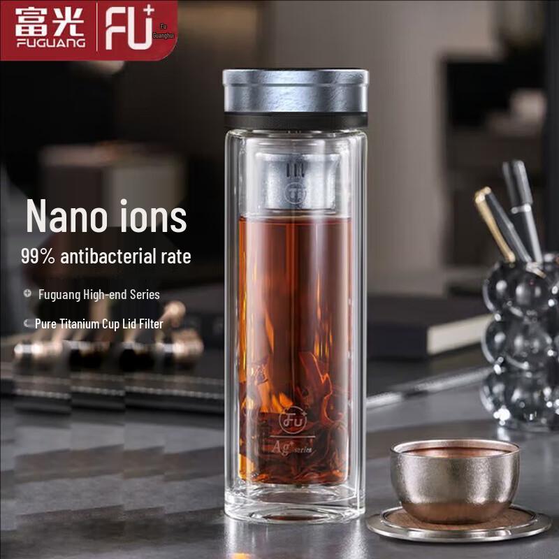 Fuguang Pure Titanium Double-Layer Glass Tea Cup 310ml