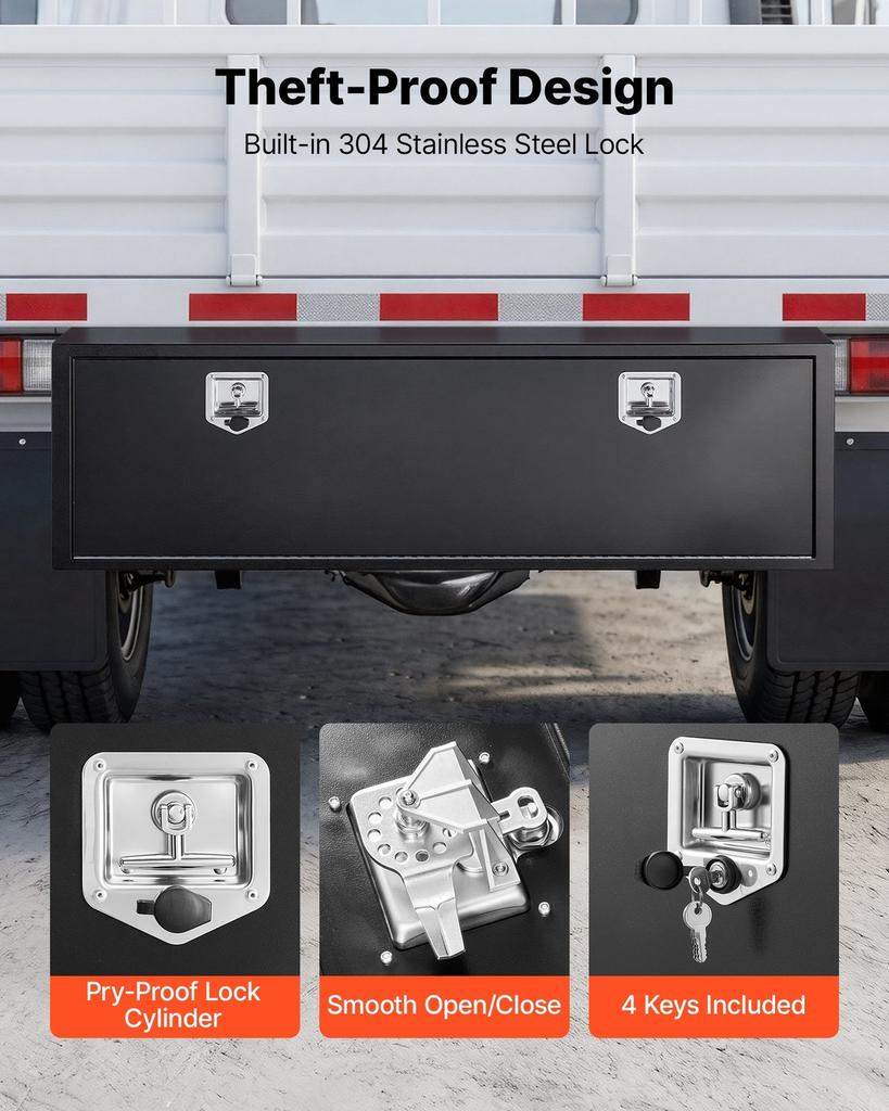 Underbody Truck Tool Box, 1524 x 457 x 457 mm Heavy Duty Steel Trailer Storage Box with Lock & Keys, Waterproof Trailer Storage Organizer Under Body