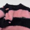 Korean Lazy Wind Striped Mink Fleece Sweater Men's Autumn and Winter Loose Design Sense Couple Furry Thickened Top