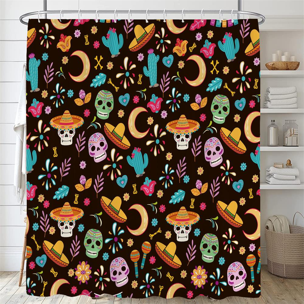 Halloween Shower Curtain Pumpkin Skull Ghost Cartoon Children Bathroom Curtain Bathtub Decoration Halloween Curtain with Hooks