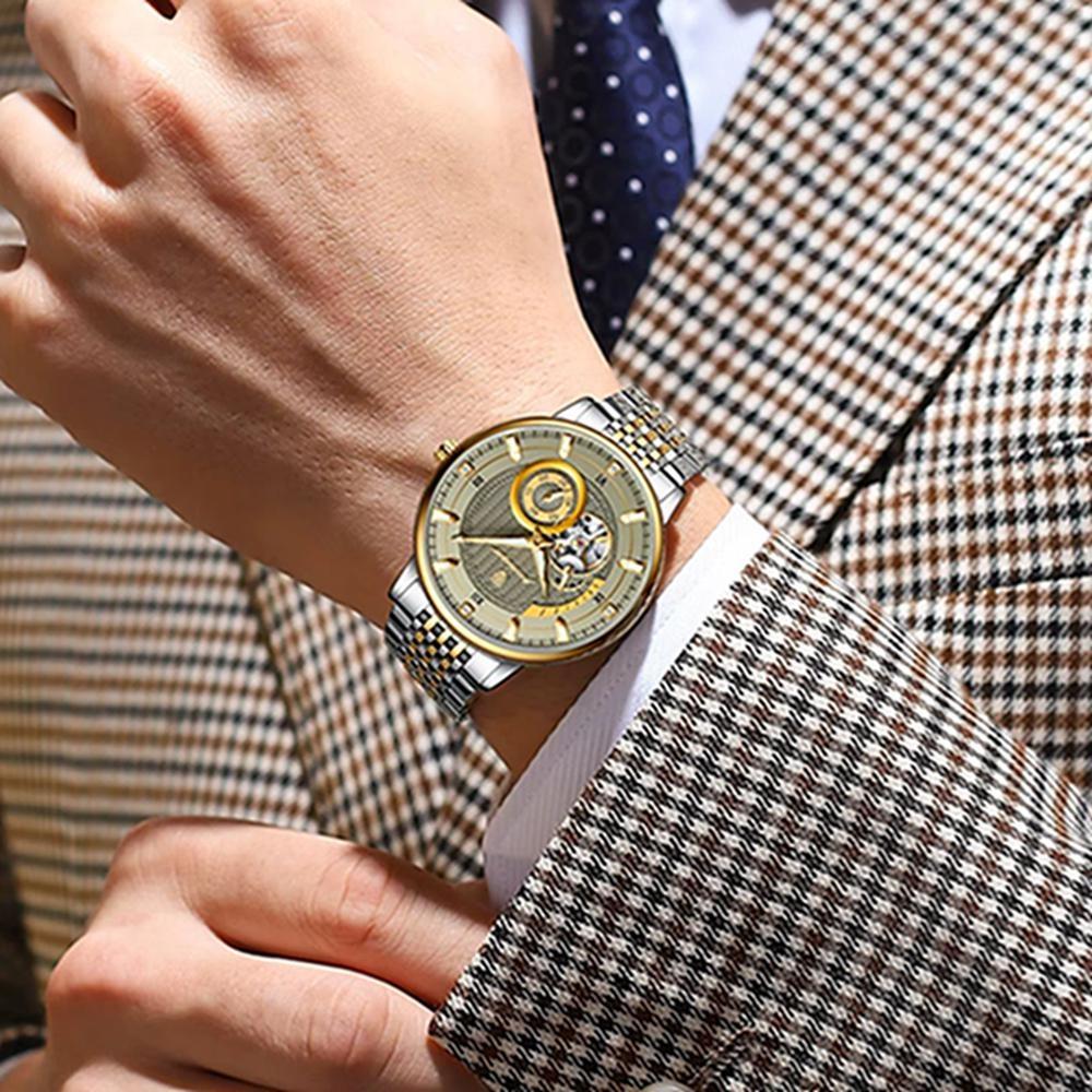 POEDAGAR Moda İş Erkek Saati Su Geçirmez Aydınlık Oyuklu Tourbillon Erkek Saat Otomatik Mekanik Saatler